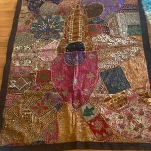 😍62” x 44” Antique Tapestry Wall Hanging Embellished w Sequin. Zari Patchwork.